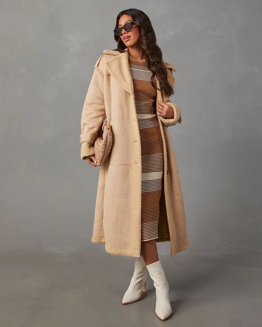 Hobbes Sherpa Lined Suede Pocketed Coat | VICI Collection
