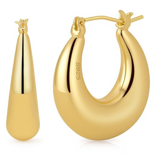 RANKEEF 14k Gold Plated Chunky Hoop Earrings for Women, Thick Gold Hoops Hypoallergenic Trendy Statement Dangle Earrings Lightweight Gold Jewelry Gift for Her 20mm 25mm 32mm | Amazon (US)