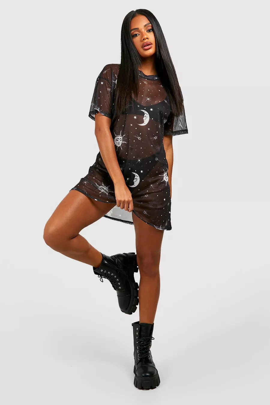 Halloween Sun & Moon Mesh T-shirt Dress | boohoo (US & Canada)