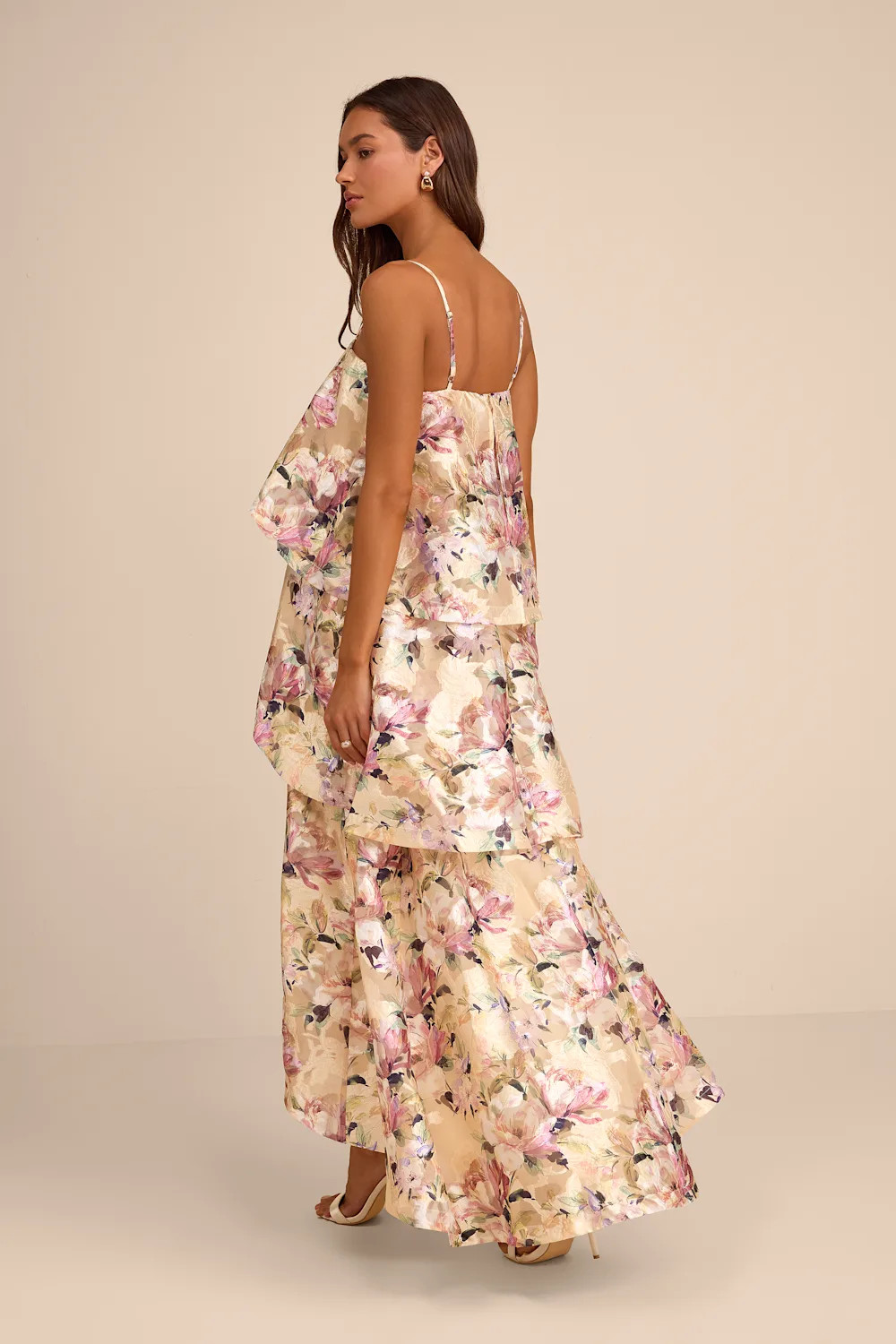 Daneli Yellow Multi Floral Jacquard Tiered Maxi Dress | Lulus