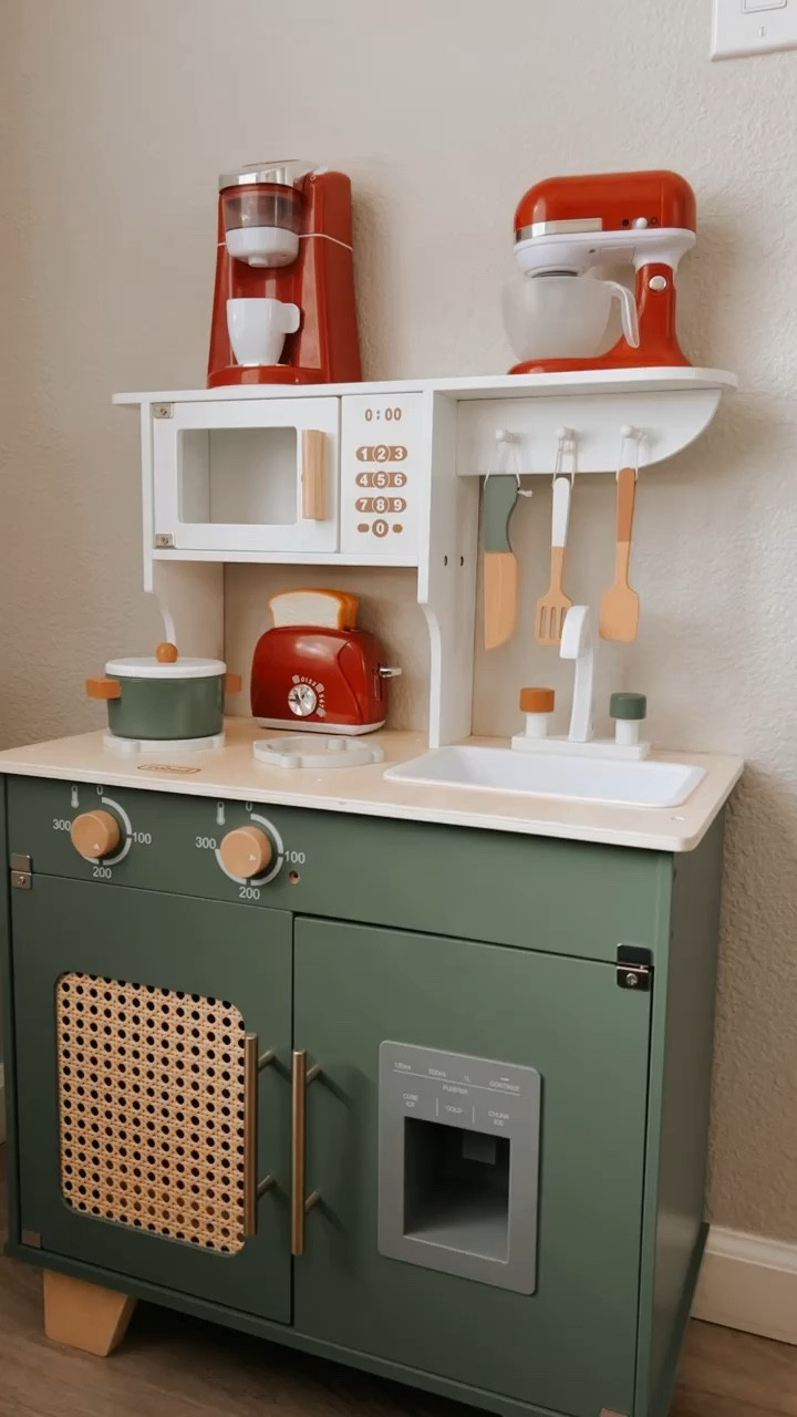 The cutest little kitchen I found on Amazon and there's a coupon for $17 off right now! Red kitchen appliances are from Costco. Wooden play food is from Aldi. 🥰

#LTKfamily #LTKkids #LTKbaby