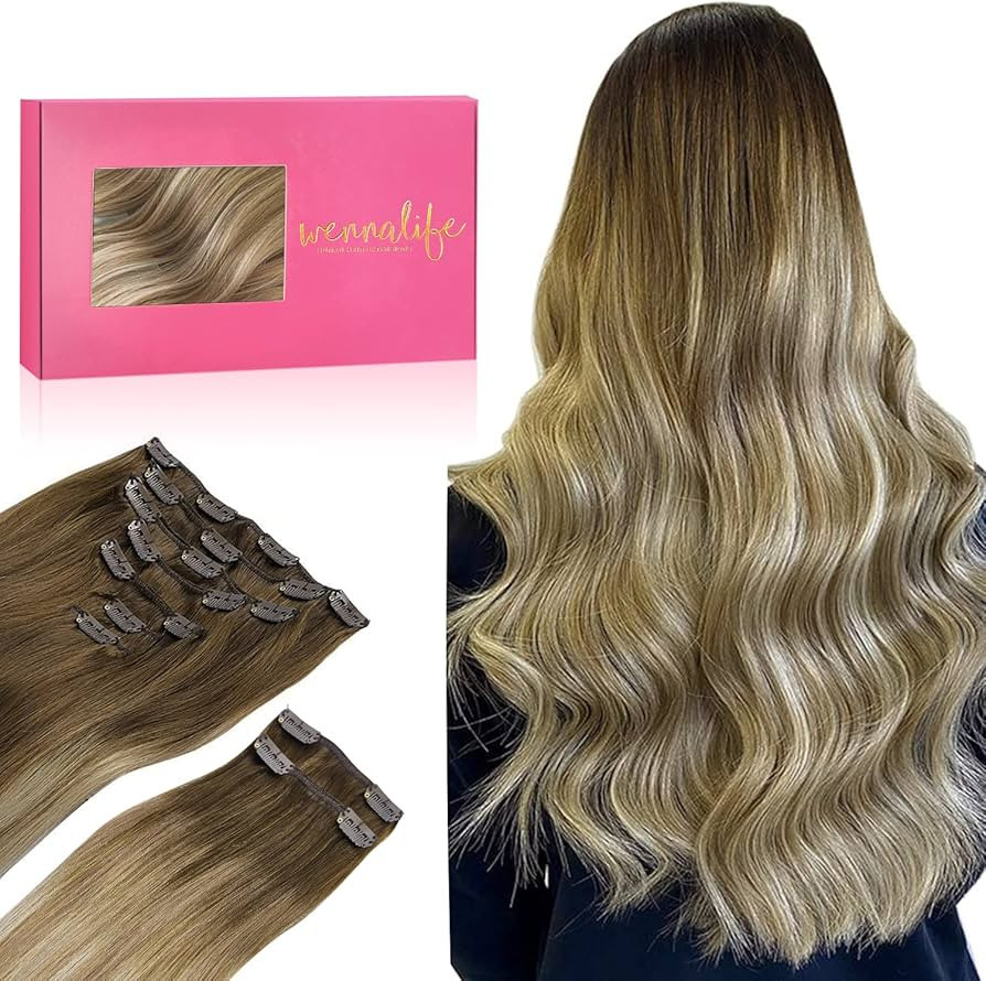 Amazon.com : WENNALIFE Clip in Hair Extensions, 150g 20 Inch 9pcs Ombre Walnut Brown to Ash Brown... | Amazon (US)