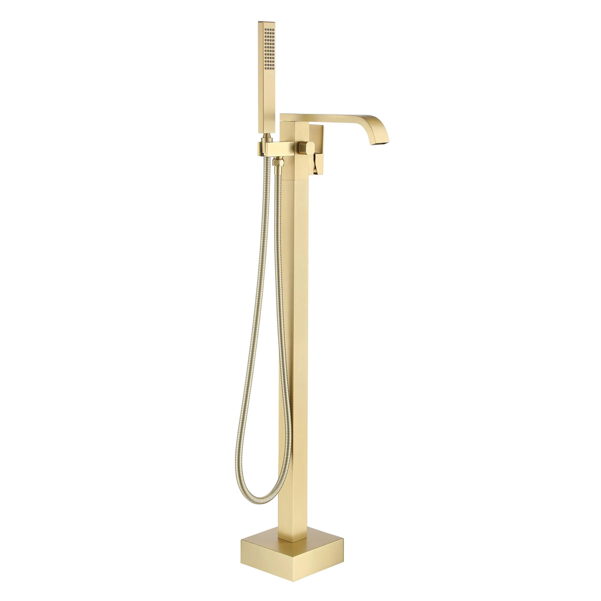 Boyel Living Freestanding Floor Mount Single Handle Bath Tub Filler Faucet with Handheld Shower in Brushed Gold Stainless Steel | SMD-18004BG | Lowe's