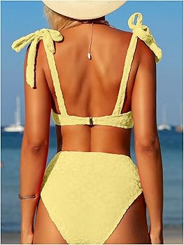 SOLY HUX Women's High Waisted Bathing Suit Tie Shoulder Underwire Summer Swimsuit Bikini Set | Amazon (US)