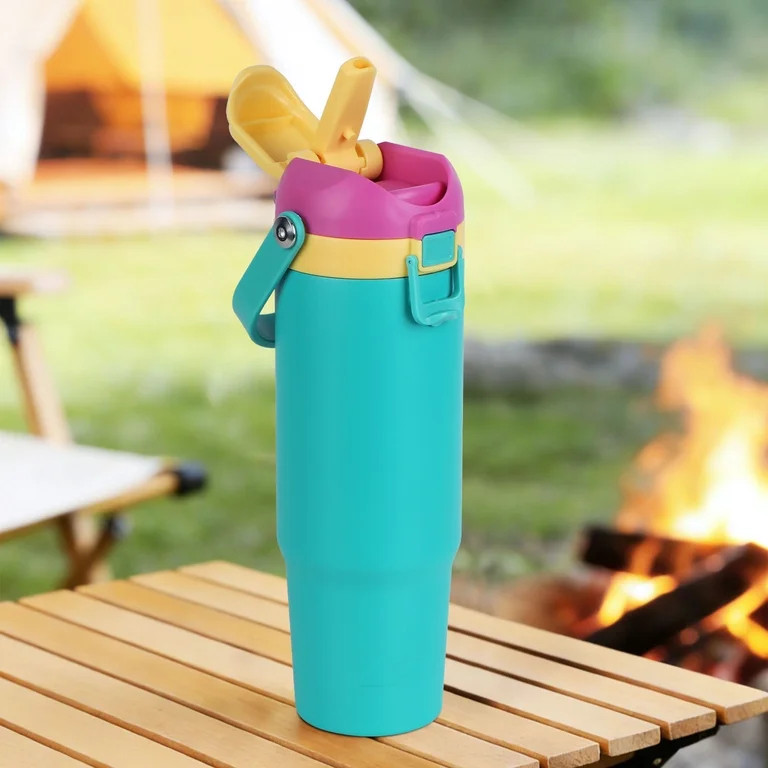 Ozark Trail 30oz Vacuum-Insulated Stainless Steel Dual Lid Insulated Tumbler, Double Wall Vacuum ... | Walmart (US)