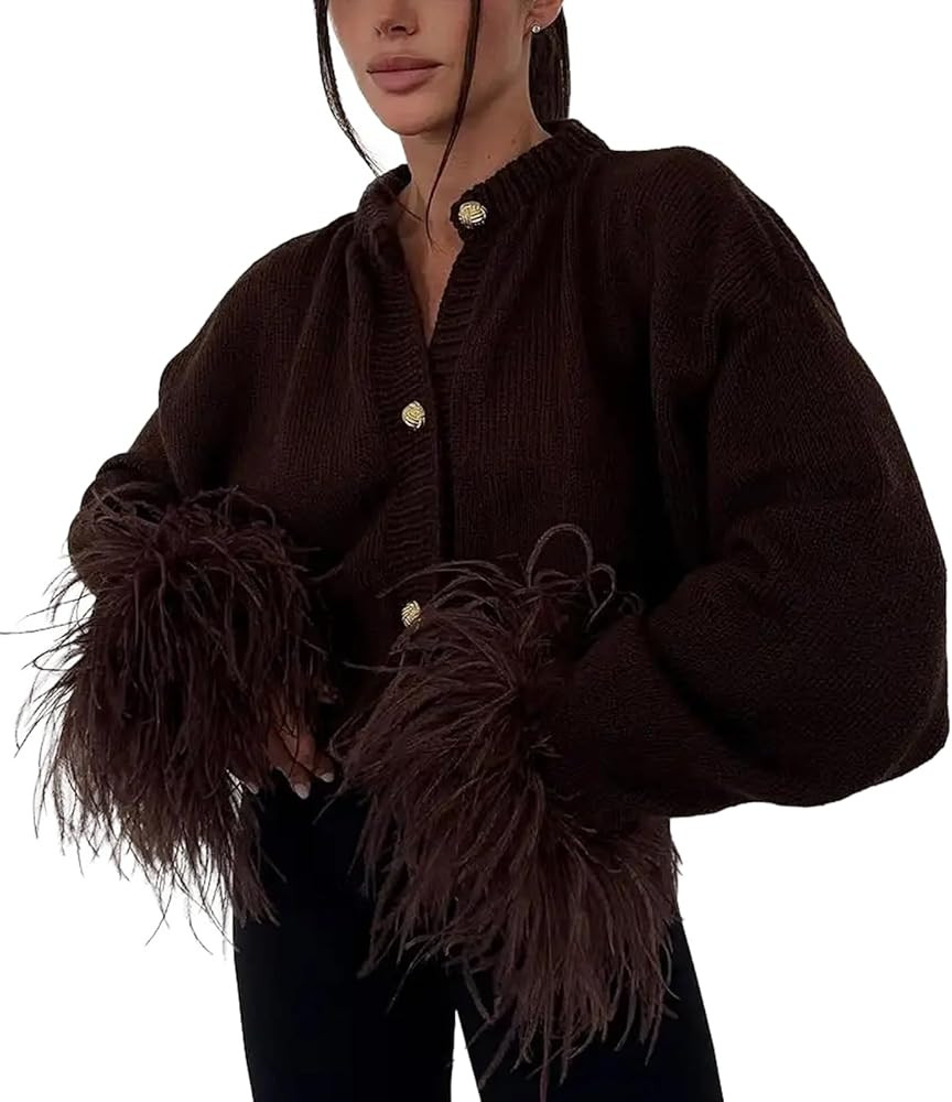 Cable Knit Cardigan Women Stretchy Comfy Casual Vintage Button Up Fringe Hem Sleeve Jackets for W... | Amazon (US)
