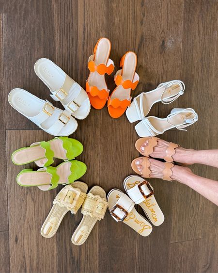 My summer lineup is all about casual comfy chic sandals in neutrals with a pop of color:

• Scalloped slides
• Raffia flats
• Block heels
• Elevated Birks
• Flatform sandals

📝 Note: I have pretty narrow feet, so most of these sandals have buckles with adjustable straps—super helpful! And the scalloped slides? The comfiest ever 🙌🏼


#LTKStyleTip #LTKShoeCrush