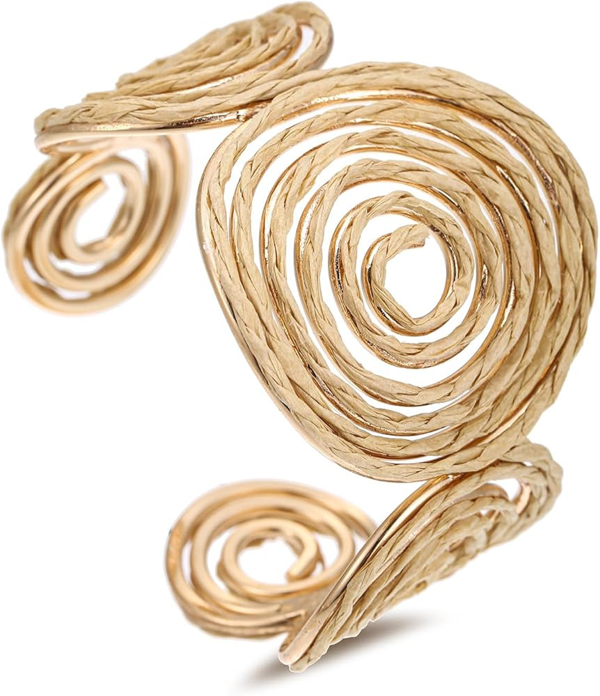 Raffia Spiral Cuff Bracelet for Women, Colorful Swirl Bangle Chunky Bangle Handmade Rattan Statem... | Amazon (US)