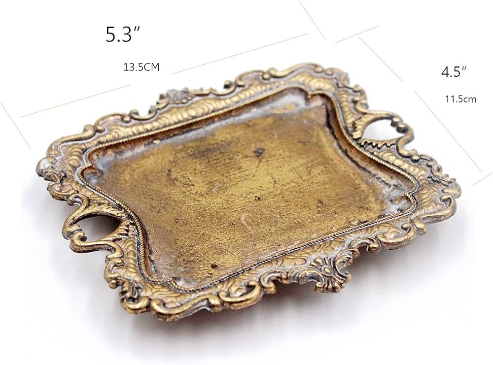 Funly mee Small Antique Trinket Dish Vintage Gold Jewelry Tray, Ring Holder | Amazon (US)