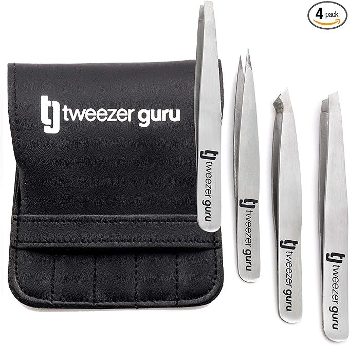 Tweezer Guru Eyebrow Tweezer Set for Women & Men - Professional Slant and Pointed Tweezers Set wi... | Amazon (US)