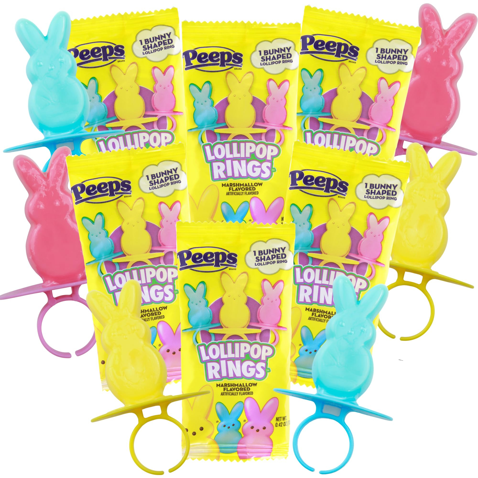 Easter Basket and Egg Hunt Candy, 2025 Peeps Lollipop Rings, Individually Wrapped Marshmallow Fla... | Amazon (US)