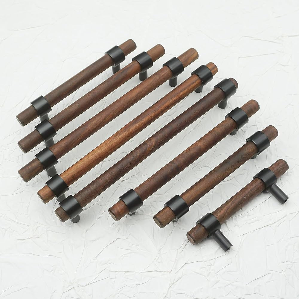 LBFEEL 4.25" Walnut Wood Drawer Pull Handle Black Dresser Knob Pulls Kitchen Cabinet Pull Hardwar... | Amazon (US)