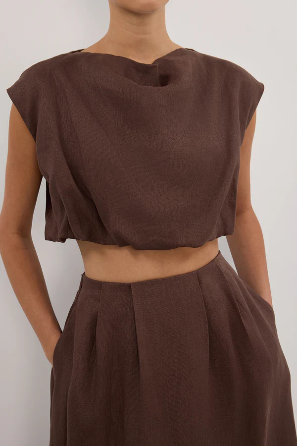 AMY CHOC LINEN BUBBLE TOP | DISSH