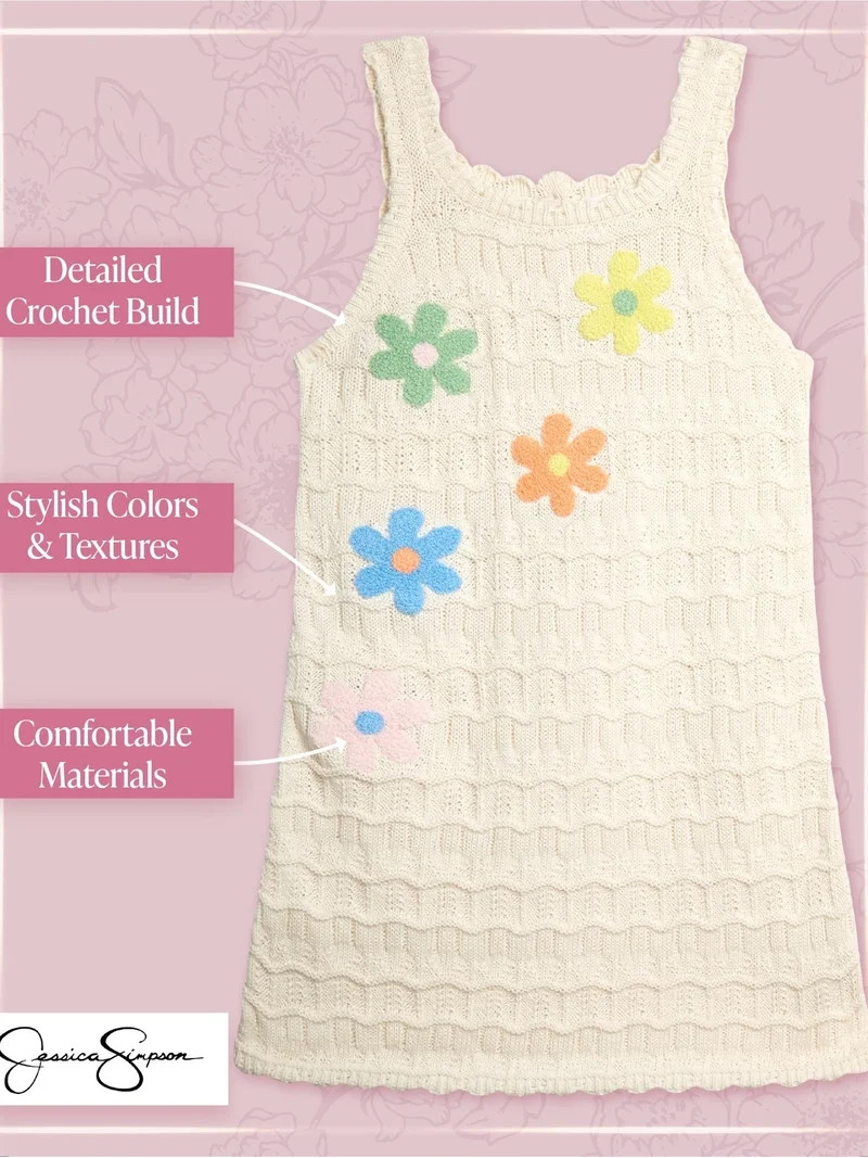 Jessica Simpson Girls' Crochet Dress with Floral Applique, Sizes 4-16 | Walmart (US)
