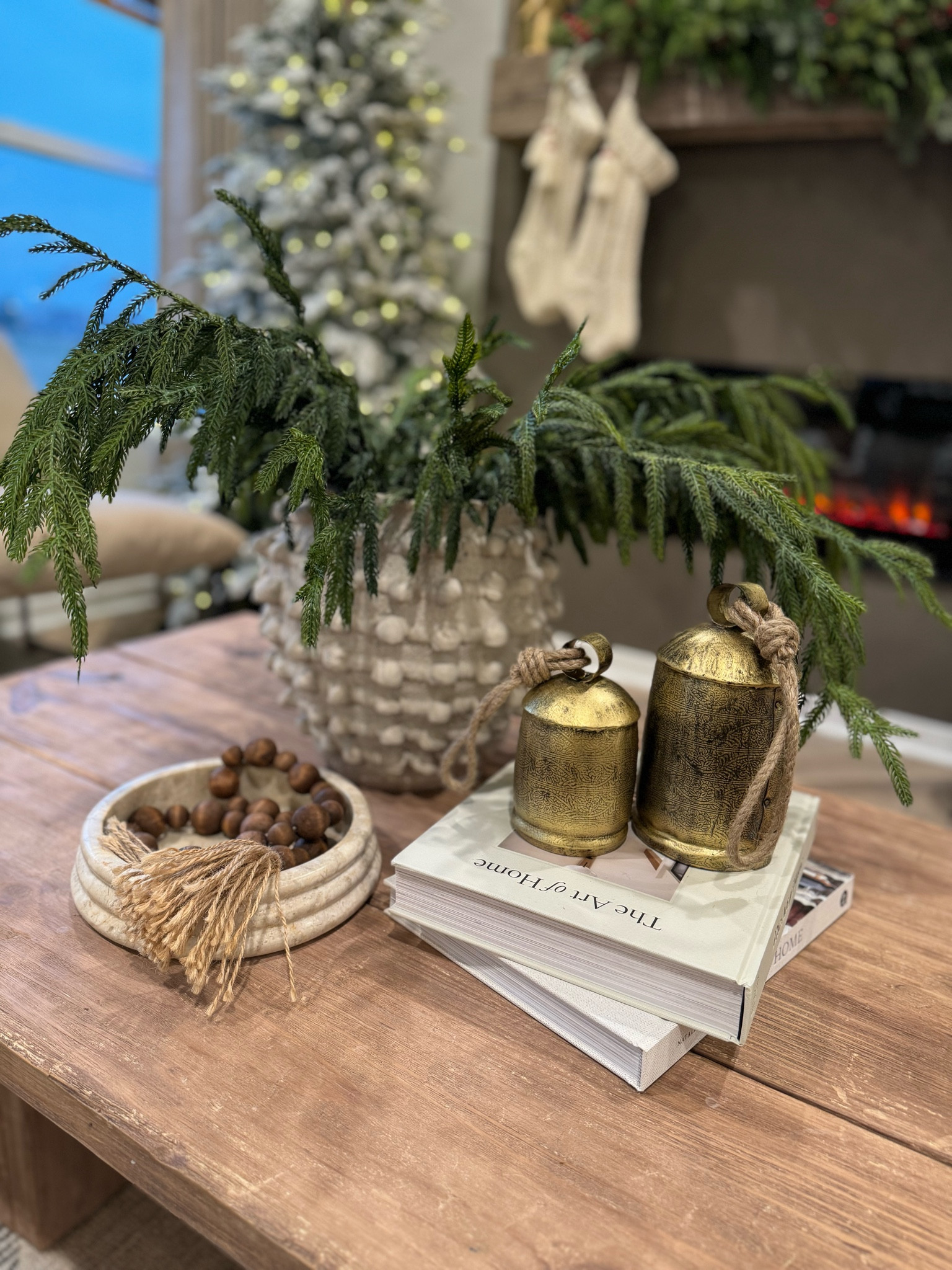 Christmas Coffee Table Decor- Real Touch Norfolk Garland Stems with Gold Accent Bells for a Simple and Elegant Christmas Vibe

#LTKSeasonal #LTKHolidaySale #LTKHoliday