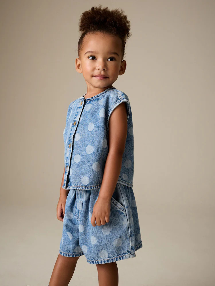 Mid Blue Denim Polka Dot Waistcoat and Shorts Set (3mths-7yrs) | Next US