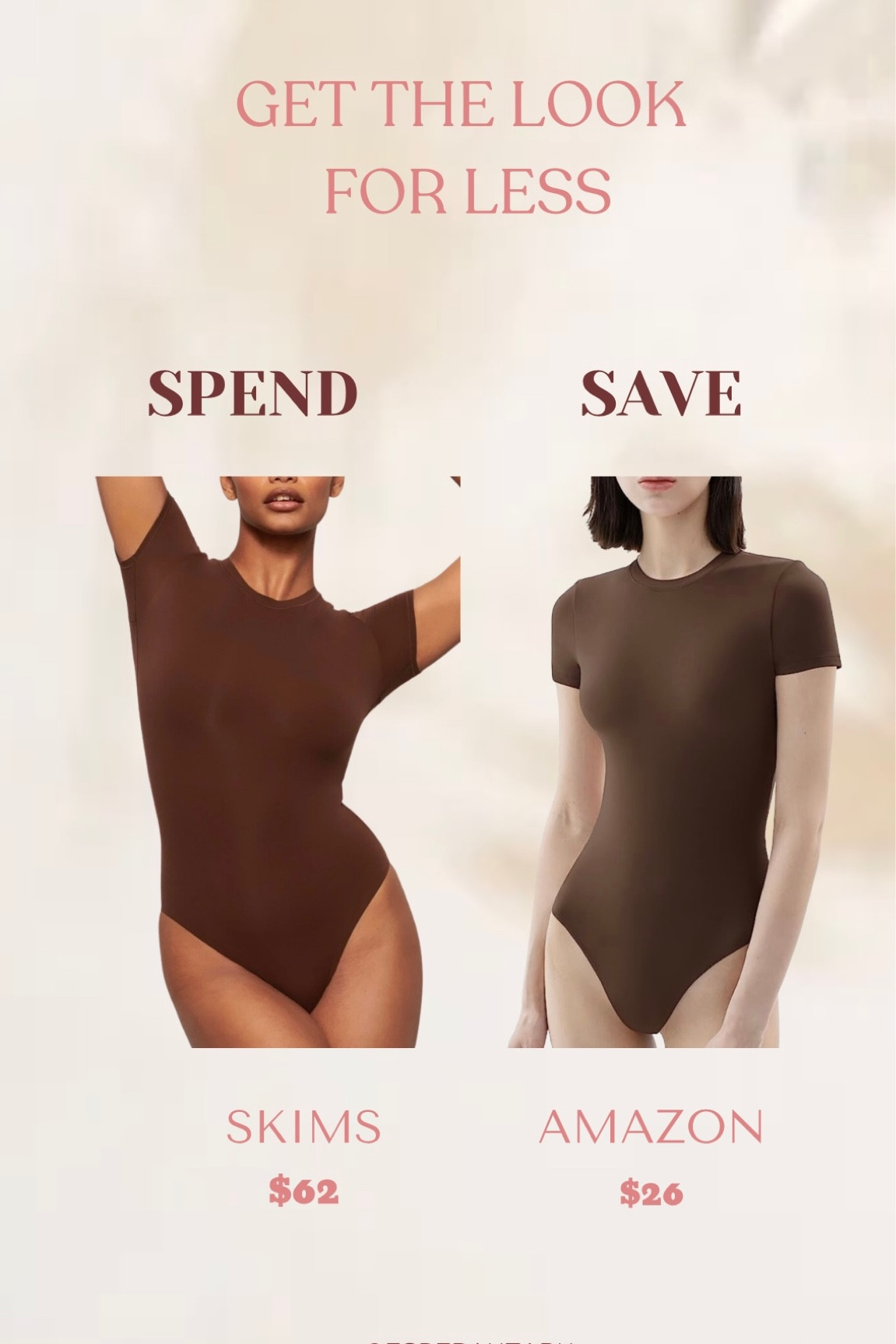 Get the look for less! This Amazon bodysuit is just as smoothing, snatching and comfortable as the SKIMS one but 1/2 the price! Comes in a ton of other colors too! 

#amazon
#amazonfashion
#amazonfinds
#skims
#bodysuit

#LTKsalealert #LTKstyletip #LTKcurves