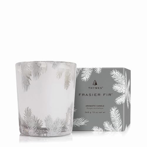 Thymes Frasier Fir Candle – Pine Needle Design – Holiday Scented Candle – Notes of Crisp Siberian Fir, Cedarwood & Sandalwood – Luxury Home Fragrance Gifts for Women & Men – Silver (Statement, 13 oz) | Amazon (US)