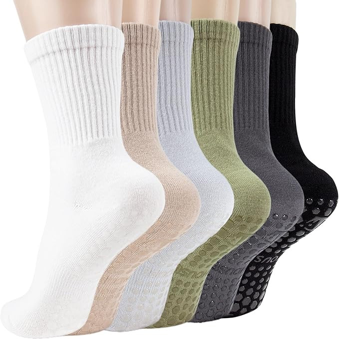 Pilates Yoga Socks with Grips for Women - Crew Length Ballet Barre Socks - Sticky Workout Hospita... | Amazon (US)