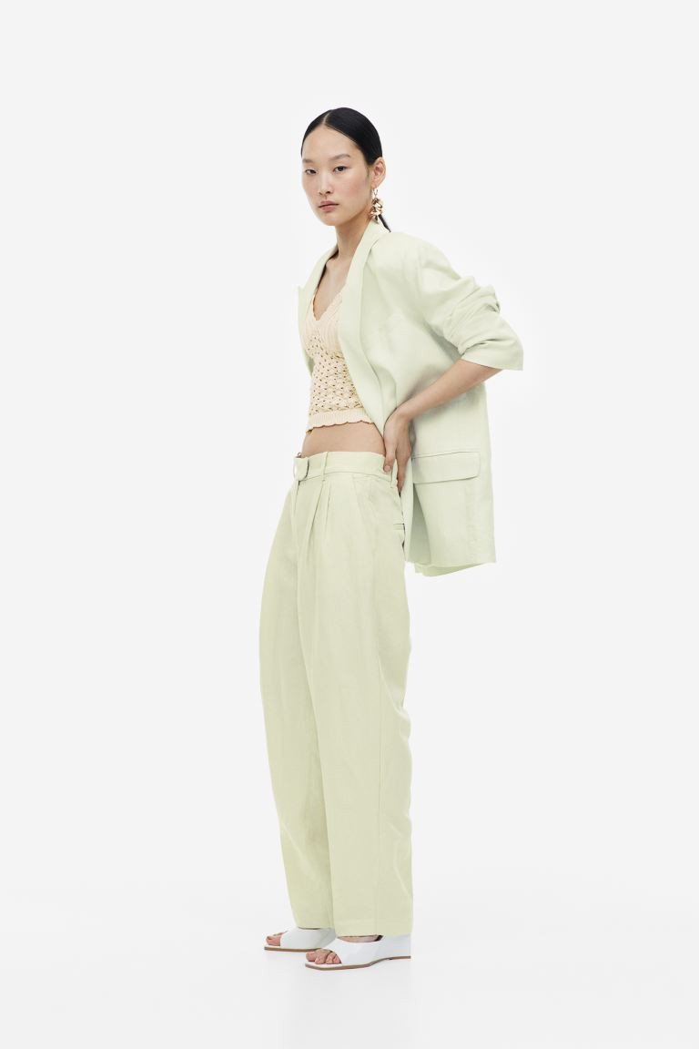 Tapered Linen-blend Pants - Light green - Ladies | H&M US | H&M (US + CA)
