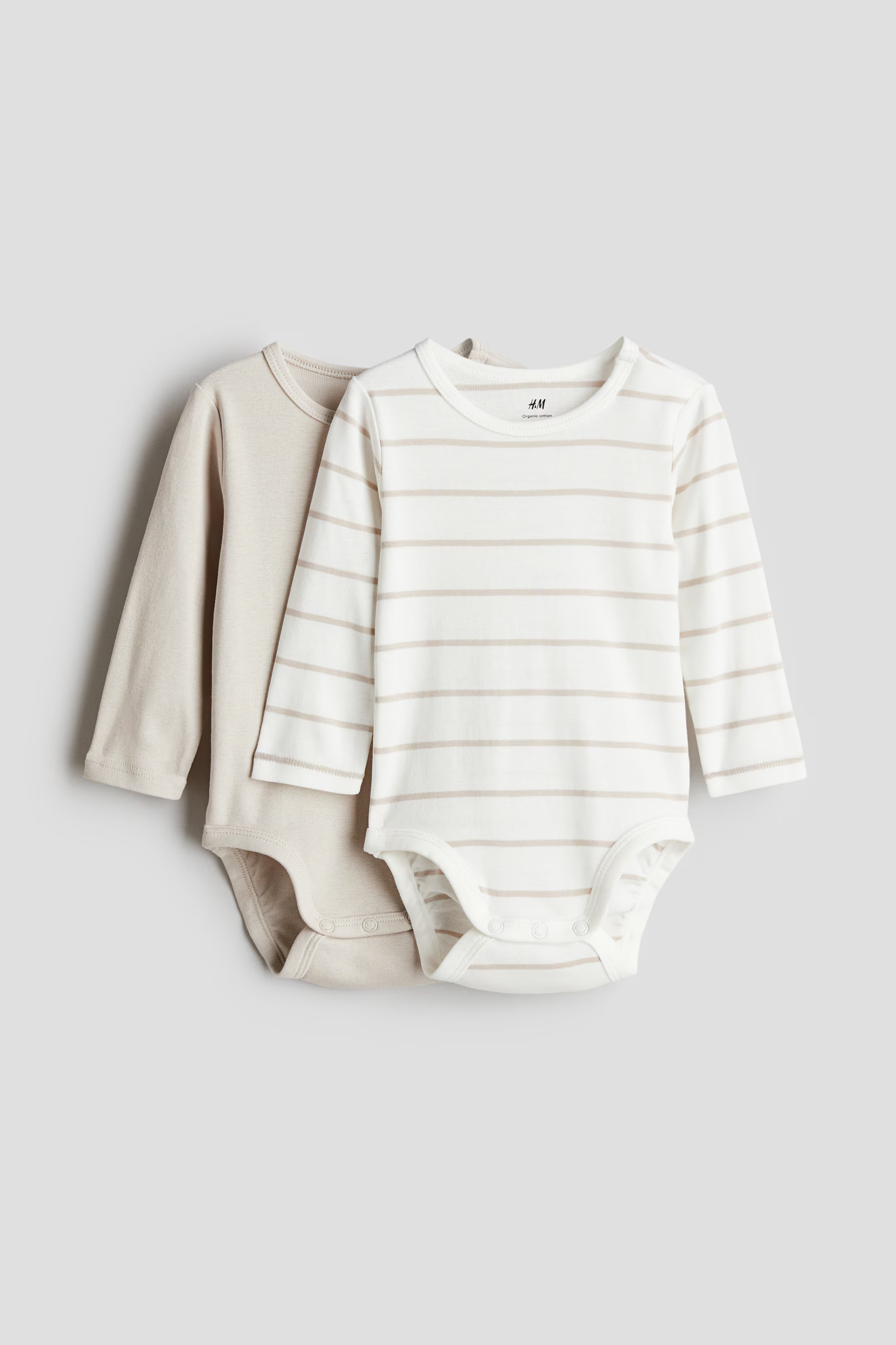2-pack long-sleeved bodysuits - Beige/White striped - Kids | H&M GB | H&M (UK, MY, IN, SG, PH, TW, HK)