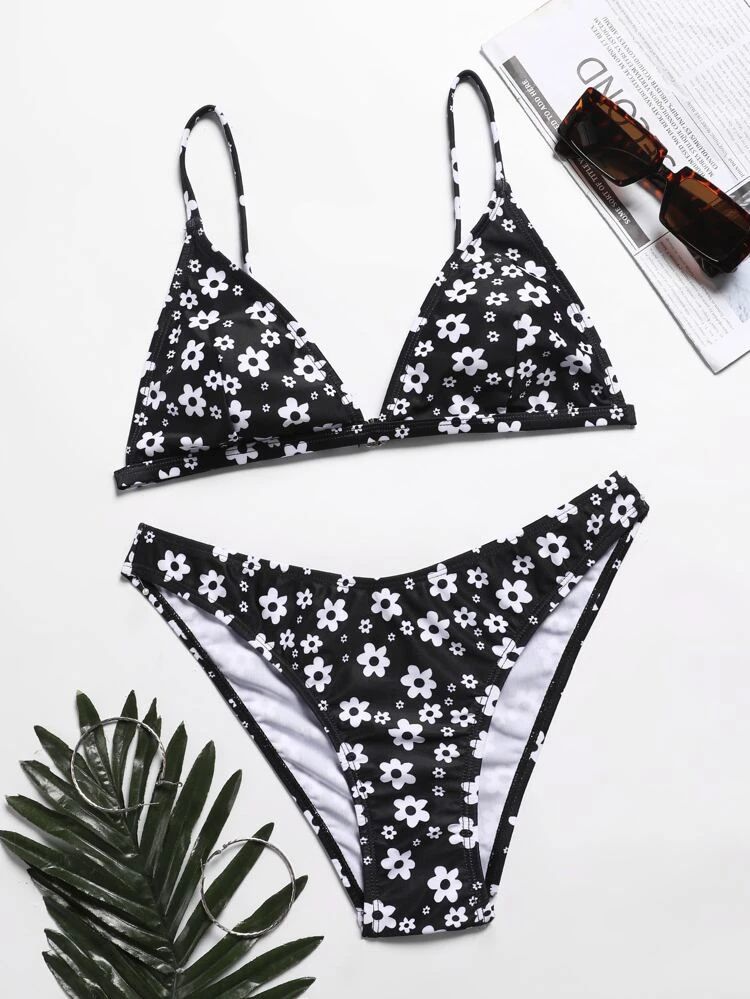 Floral Print Triangle Bikini Swimsuit | SHEIN