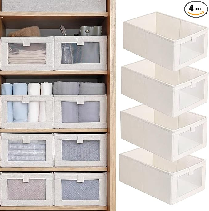 Fordonral 4 Pack Linen Storage Bins, Storage Containers for Organizing Clothing, Jeans, Toys, Boo... | Amazon (US)