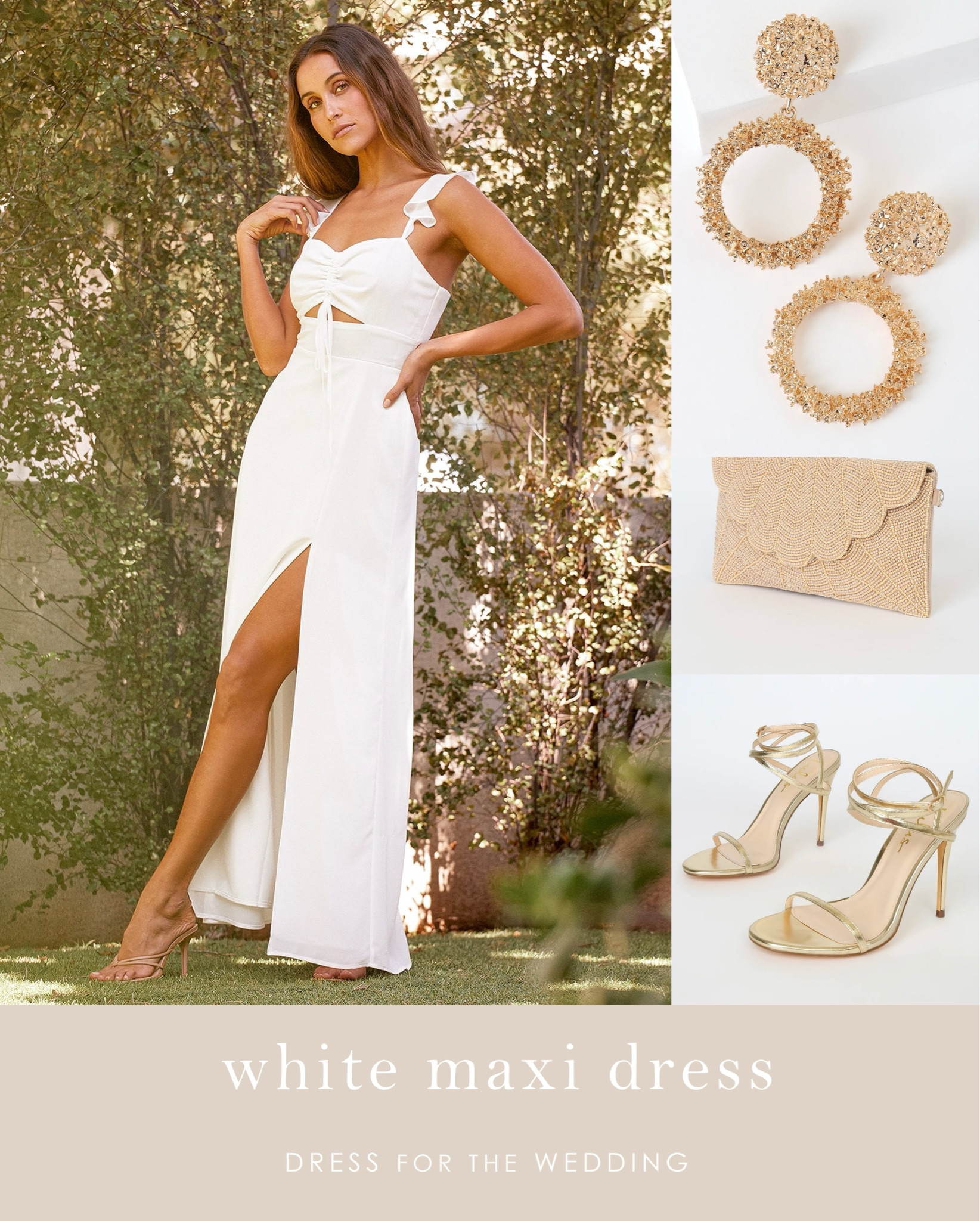 White dress
Summer white dress, White maxi dress 
Bridal shower dress 
Rehearsal dinner dress 
Outfit for a bride 
Engagement party dress 
Bachelorette party dress 
White dress under $100
Gold earrings 
Gold clutch 
Gold sandals 
Lulus dress 
Lulus sale #ltkparties #ltkwedding #ltkfindsunder100 #ltkfindsunder100 #ltkwedding #ltkparties