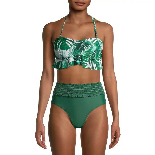 XOXO Women's Ruffled Peplum Bandeau Bikini Top Swimsuit - Walmart.com | Walmart (US)