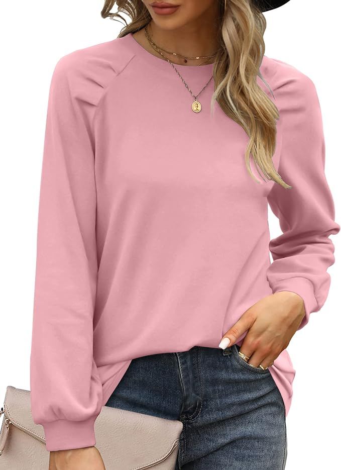 XIEERDUO Women's Crewneck Sweatshirts 2022 Fall Trendy Puff Sleeve Dressy Shirts Winter Casual Pu... | Amazon (US)