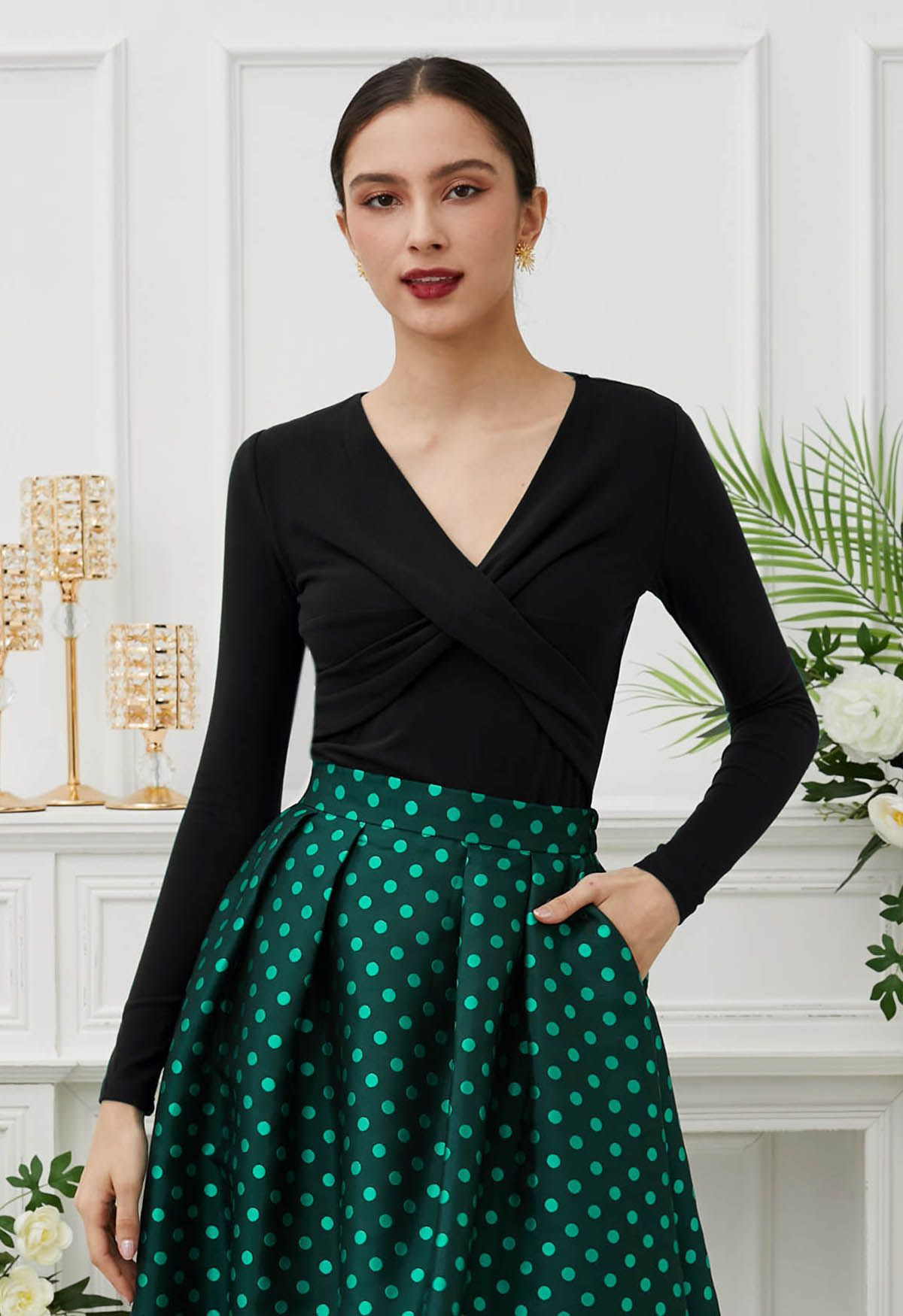 Crisscross V-Neck Fitted Top in Black | Chicwish