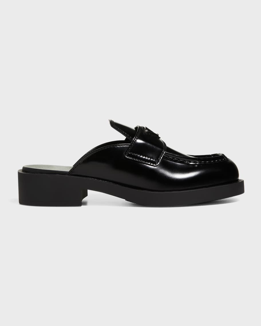 Prada Leather Logo Loafer Mules | Neiman Marcus