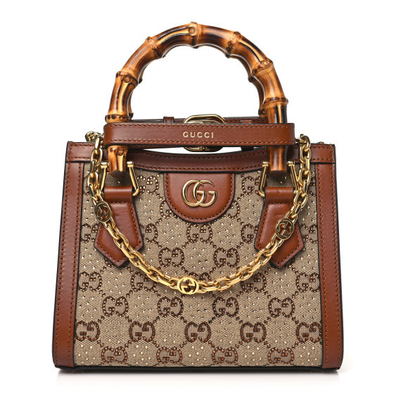 New Canvas Charisma Calfskin Crystal GG Monogram Mini Diana Tote Bag Camel Ebony | FASHIONPHILE (US)