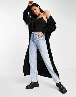 Femme Luxe knitted long line cardigan in black | ASOS (Global)