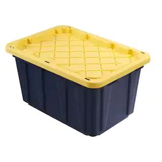 27 Gal. Tough Storage Tote in Black with Yellow Lid | The Home Depot