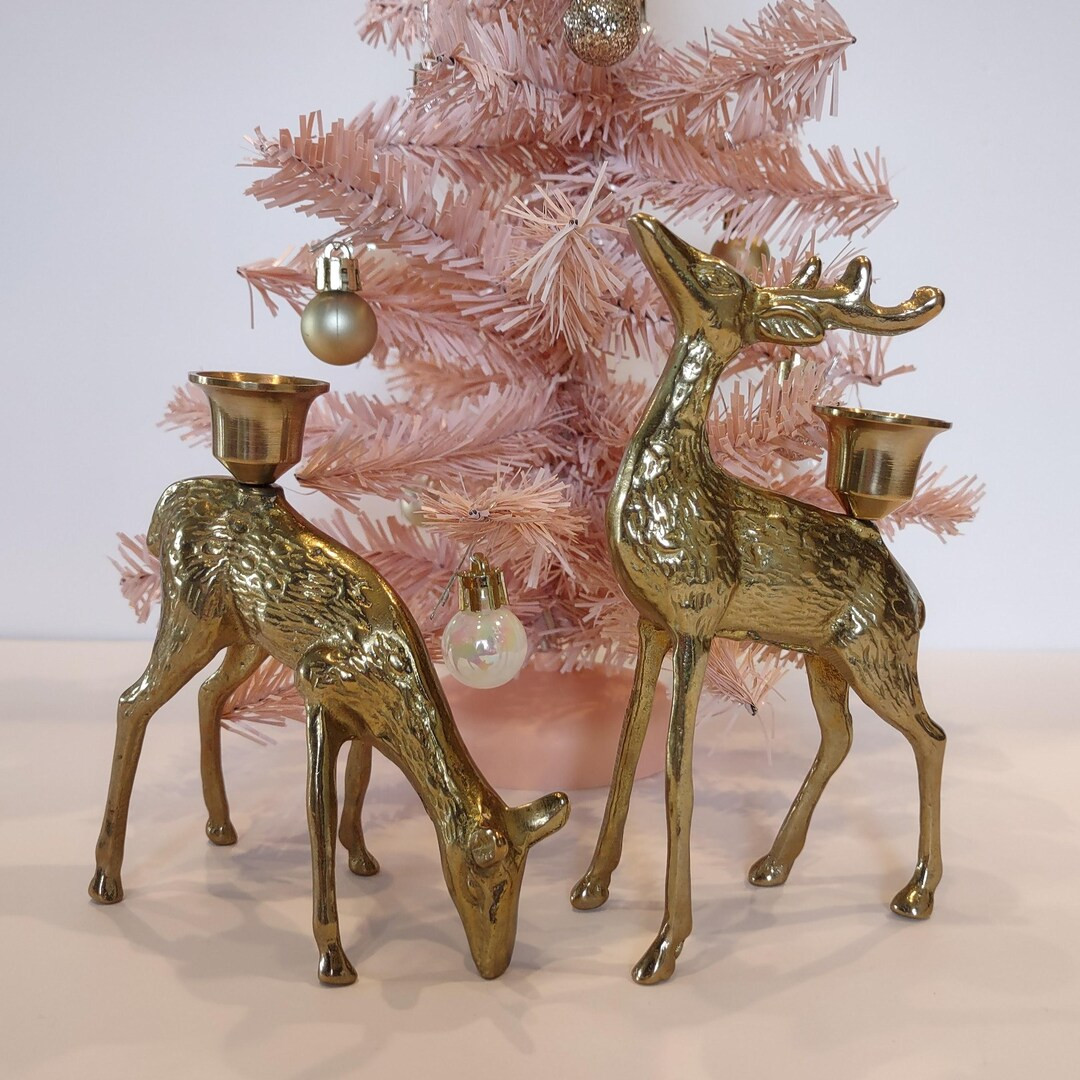 Vintage Mid Century Style Brass Deer Figurine Taper Candleholders Set of 2/vintage Buck Doe Brass... | Etsy (US)