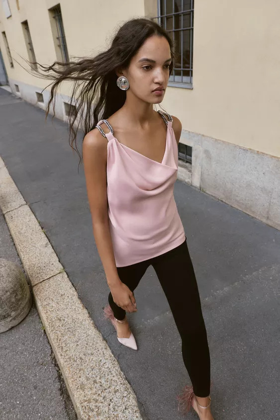 BEADED SATIN EFFECT TOP | Zara US