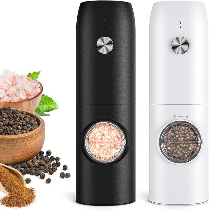 Electric Salt and Pepper Grinder Set-Rechargeable Automatic Pepper Mill Grinder with LED Christma... | Amazon (US)