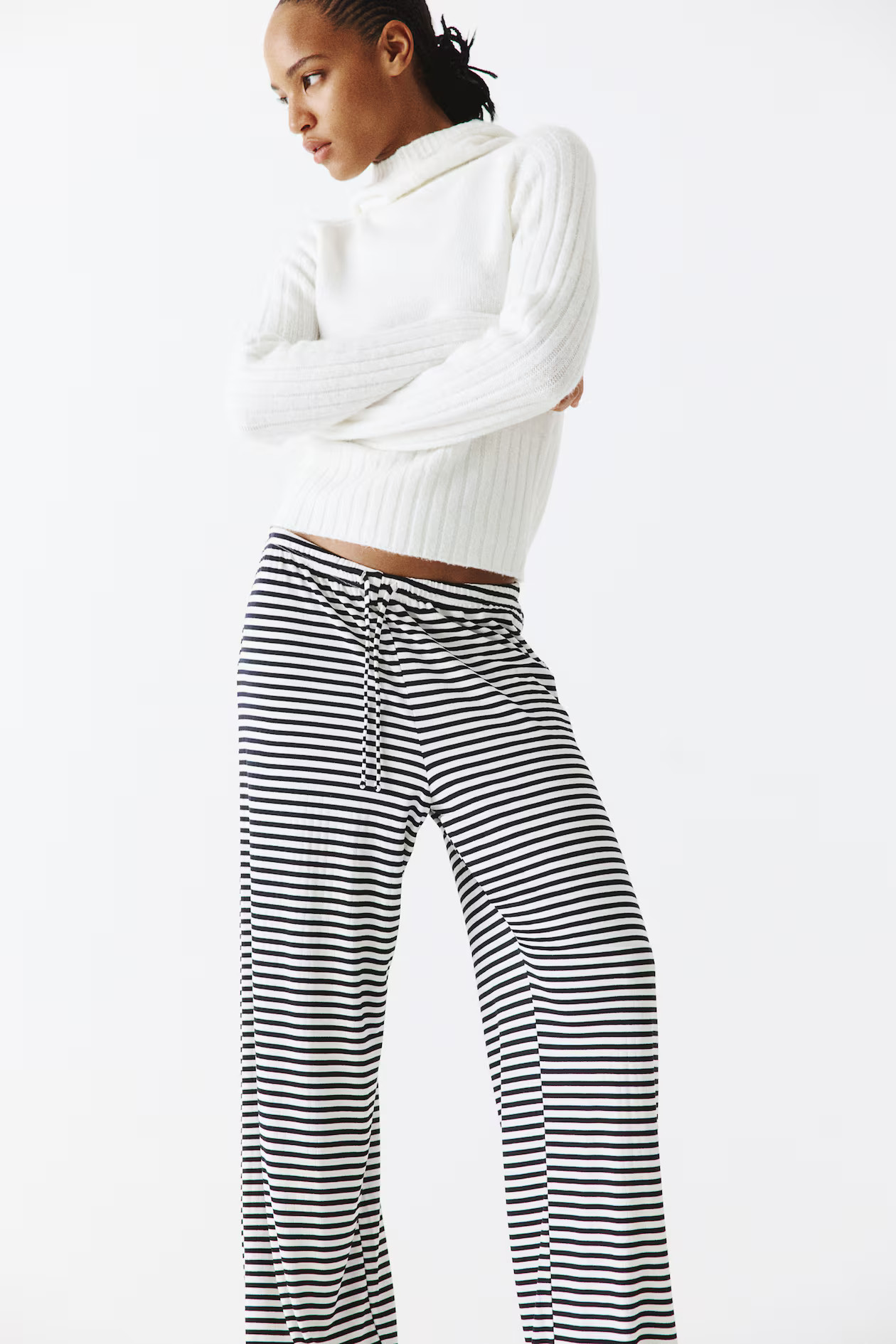 Wide drawstring trousers - Burgundy/Striped - Ladies | H&M GB | H&M (UK, MY, IN, SG, PH, TW, HK)