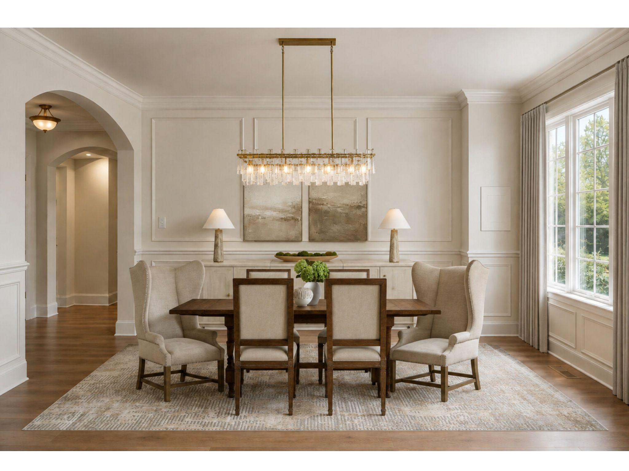 Dining room goals 🤎✨ I love how this space balances classic details with a warm, collected feel. The rich wood dining table and chairs add just the right amount of contrast to the soft neutral palette, while the paneled walls, statement chandelier, and layered textures keep it feeling elevated but inviting.

Shop this dining room + all the details

#diningroomdesign #diningroominspo #interiordesign #traditionaldesign #transitionalinteriors #neutralinteriors #homedecor #diningroomdecor #interiorinspo #ltkhome #ltkinteriors 

 #LTKHome #LTKSaleAlert
