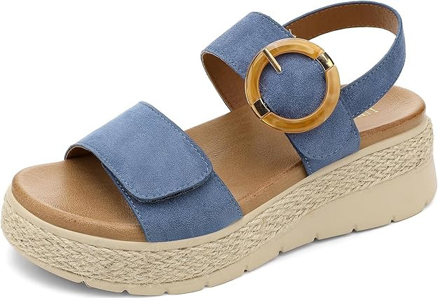 UBFEN Womens Espadrille Platform Sandals Low Wedge Heel - Orthopedic Arch Support, Cushion Insole... | Amazon (US)