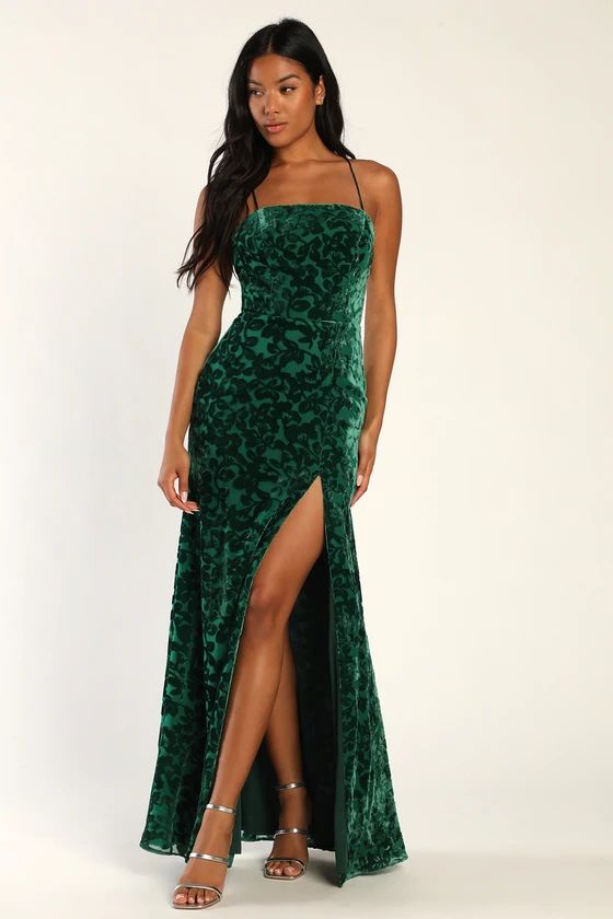 Leave You Wishing Emerald Green Burnout Velvet Lace-Up Dress | Lulus (US)