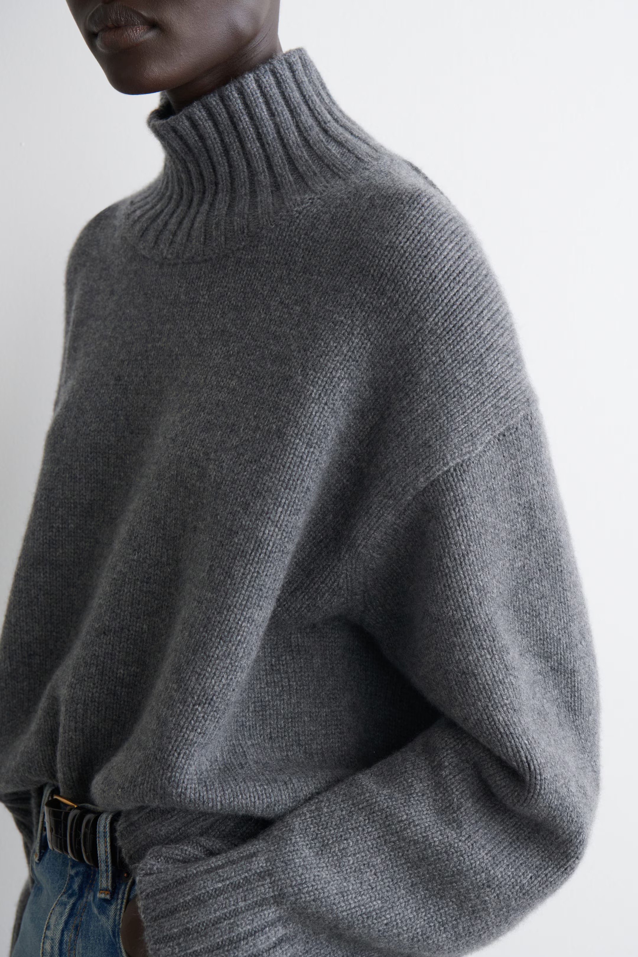 CASHMERE FUNNEL-NECK JUMPER - DARK-GREY MÉLANGE | COS | COS UK