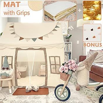 Play Tent with Mat, Star Lights Large Kids Playhouse with Windows Easy to Wash, Indoor and Outdoo... | Amazon (US)
