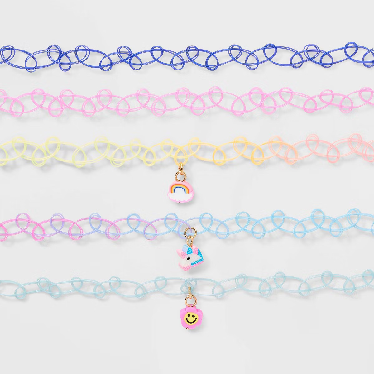 Girls' 5pk Tattoo Choker with Smiley Charms Necklace Set - Cat & Jack™️: Iron, Acrylic, Pull-... | Target