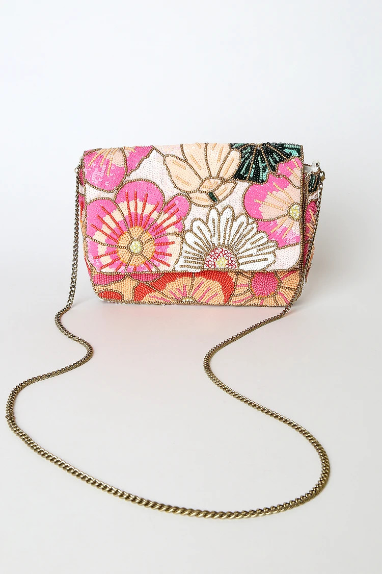 Bloom to Be Pink Multi Sequin Beaded Crossbody Bag | Lulus