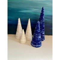 Velvet Christmas Trees Set Of 5 On Sale Free Shipping Blue & White Modern Home Decor Centerpiece Man | Etsy (US)