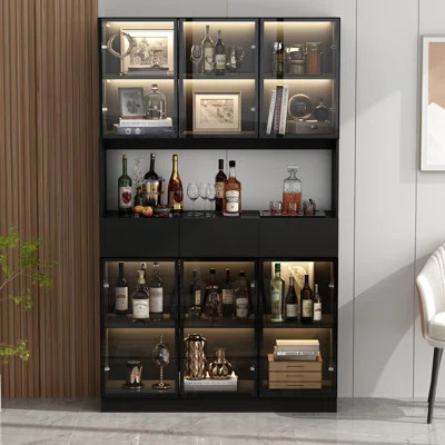 Hutch Cabinet, Kitchen Hutch With Light, Cabinet On Storage Island, Kitchenware Server With 3 Large Drawers, 6 Doors And 1 Open Shelf | Wayfair North America