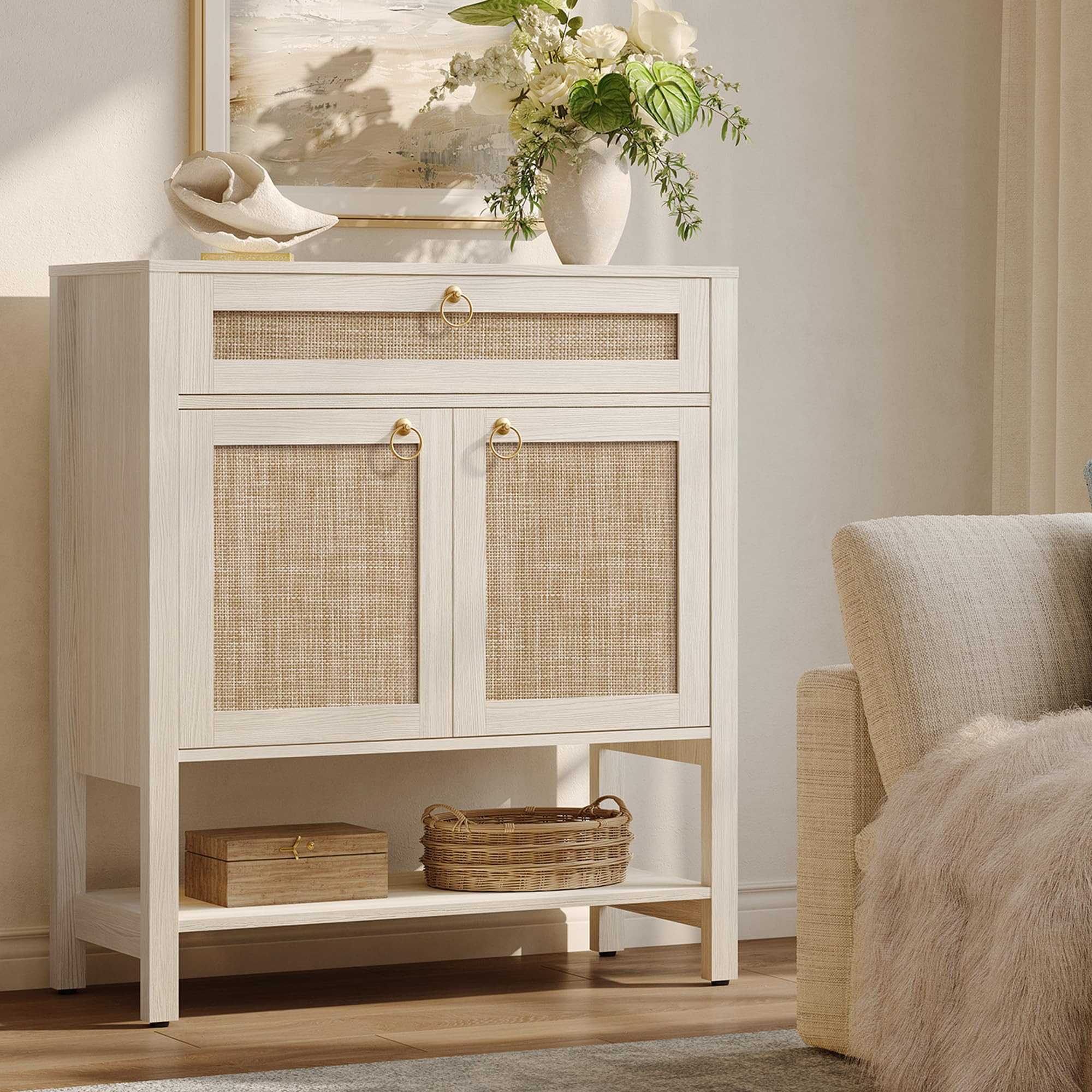 SICOTAS Rattan Sideboard Buffet Cabinet with Storage - 39" Tall Boho Entryway Storage Cabinet wit... | Amazon (US)