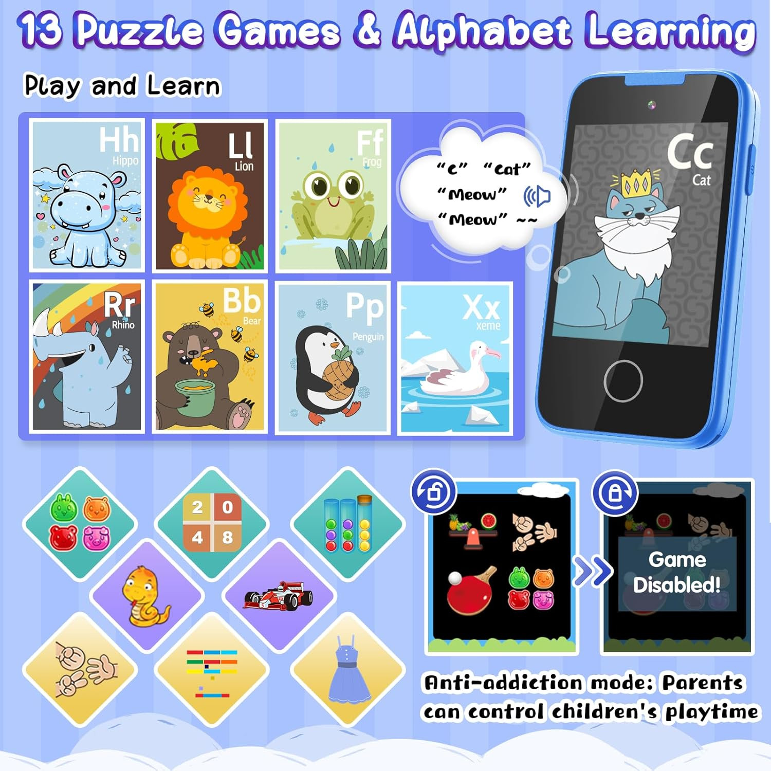 Kids Phone Toy for 3 4 5 6 Year Old, Touchscreen Kids Cell Phone Dual Camera with Music Player Fl... | Amazon (US)